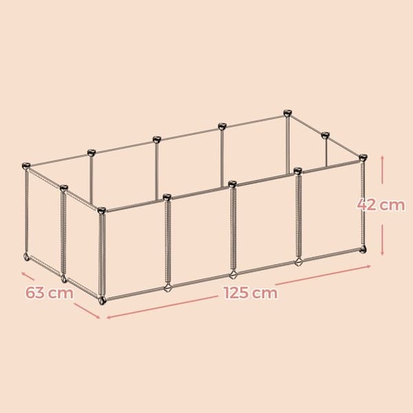 Rootz Guinea Pig Playpen -kabinet - Bærbart dyrebur - Kæledyrshegn - Rummelig 125x63x42cm - Holdbar PP & ABS -plastik