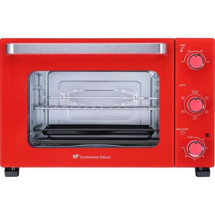 Continental Edison CEMF35R - Electric Mini Oven 35L Red - 1500W - Rotisserie, Natural Convection