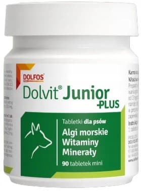 Dolvit Junior Plus Mini VITAMINER OCH MINERALER FÖR VALPAR för hundar 90 tabletter.