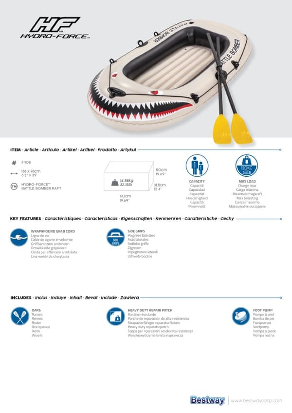 Bestway Hydro Force Gummibåt Battle Bomber Set 188 x 98 cm