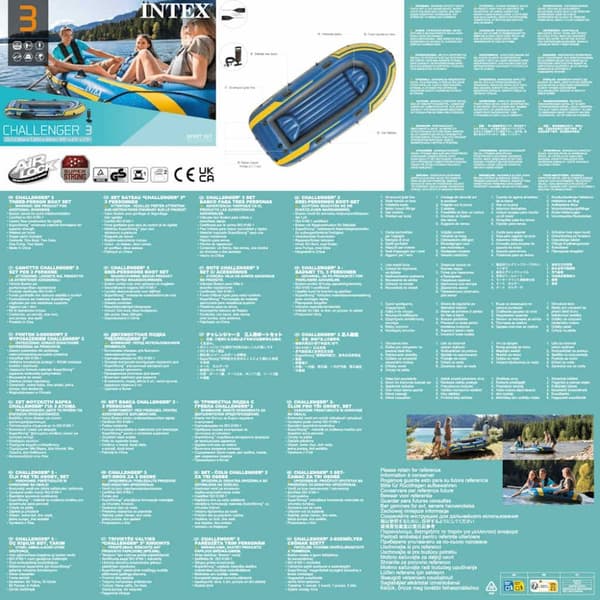 INTEX Challenger 3 Täytettävä Kumivene Airoilla ja Pumpulla 68370NP