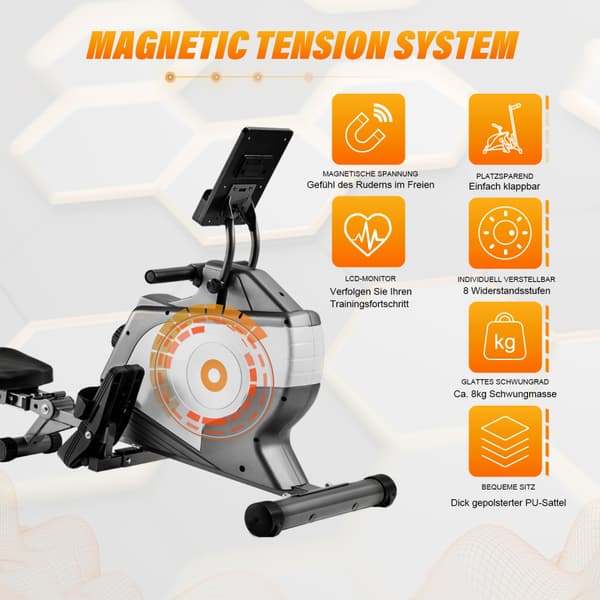 Magnetisk Roning Maskine, 8 Justerbare Modstandsniveauer, Ergonomisk Design, Integreret LED Skærm