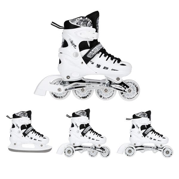 NH10905 4in1 VIT LED STORLEK S(31-34) Rullskridskor MED MÅTT NILS EXTREME HOCKEYSKIDA