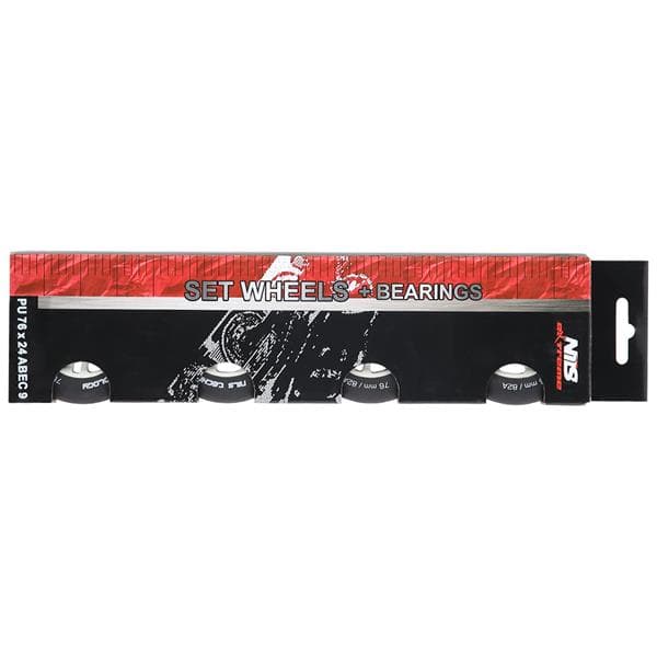 PU 72x24 82A MUSTA MATTA (4 kpl) + ABEC-9 (8 kpl) NILS EXTREME SET
