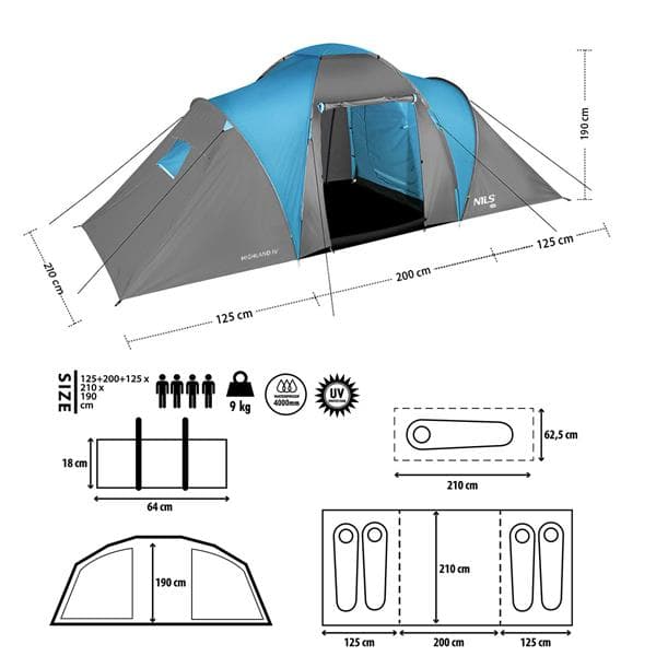 NC6431 CAMPING TELTA BLUE-GREY HIGHLAND IV NILS CAMP