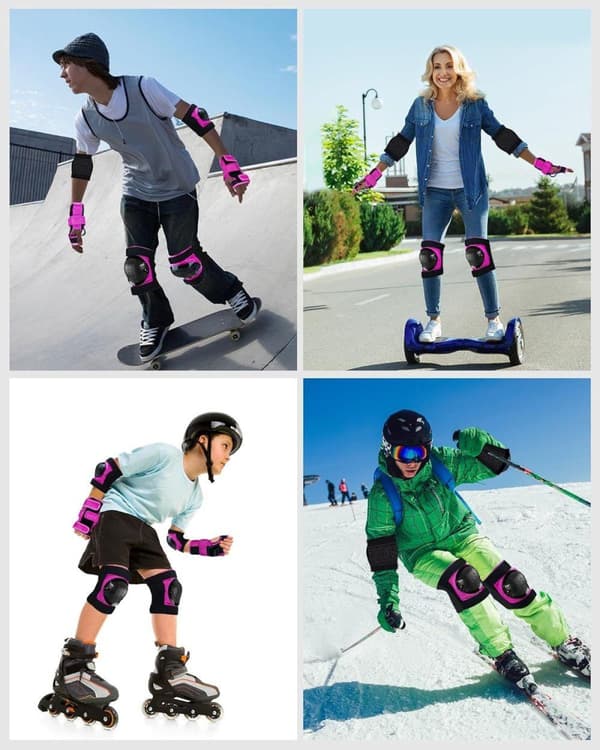 Lollanda 6-i-1 skyddsutrustningsset – justerbara knä-, armbågs- och handledsskydd, för rullskridskor, skateboard och rullning