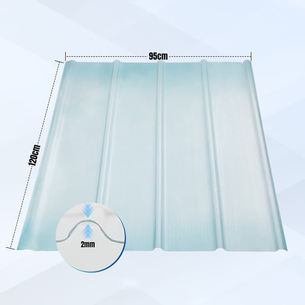 Korrugerad polyesterplatta för genomskinligt tak, L: 1,2 m - B: 90 cm, tjocklek 2 mm, genomskinlig, 10 st.
