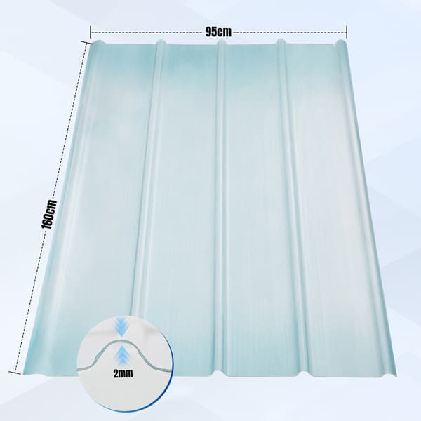 Korrugerad polyesterplatta för genomskinligt tak, L: 1,6 m - B: 90 cm, tjocklek 2 mm, genomskinlig, 5 st.