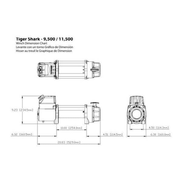 Superwinch Syntetisk Reb Elektrisk Spil Tiger Shark 9500 4309kg 12v Søvfarvet 529 x 160 x 235 mm