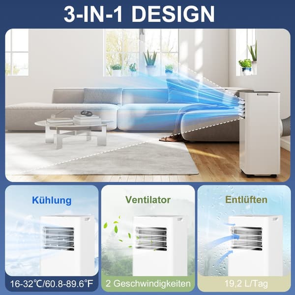 Bærbar Aircondition, 7000BTU, 30x29x69 cm, Hvid