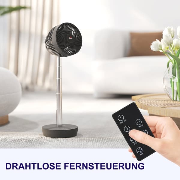Stående ventilator, USB-genopladelig ventilator med fjernbetjening, 22x22x29-69 cm, Sort
