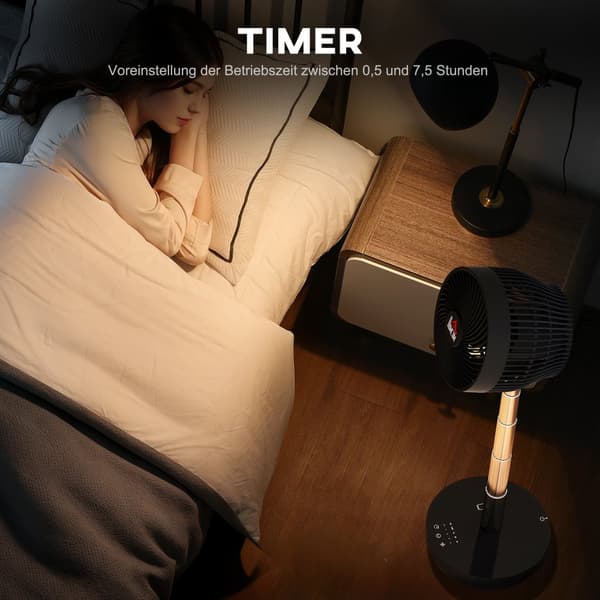 Stående ventilator, USB-genopladelig ventilator med fjernbetjening, 22x22x29-69 cm, Sort