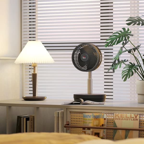 Stående ventilator, USB-genopladelig ventilator med fjernbetjening, 22x22x29-69 cm, Sort