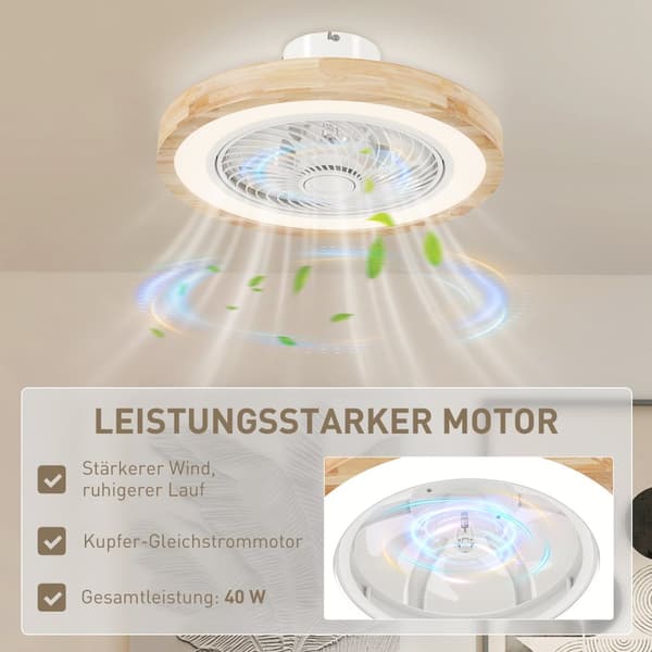 Loftventilator med Belysning, 50x22.5 cm, Naturtræ