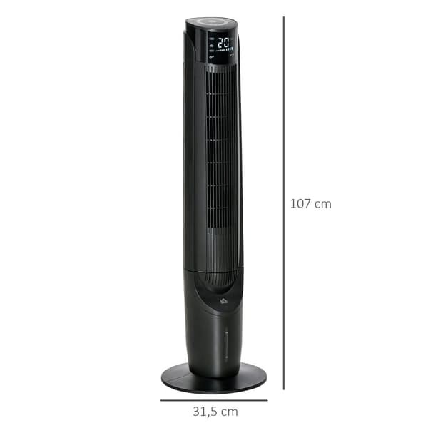 Tårnventilator, 2-i-1, 31.5x31.5x107 cm, Sort
