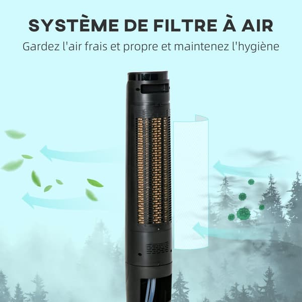 Tårnventilator, 2-i-1, 31.5x31.5x107 cm, Sort