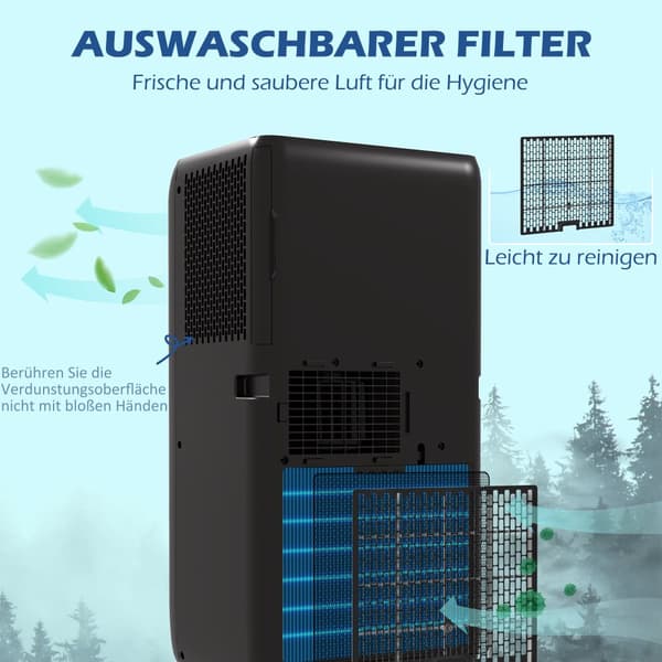 Bærbar Aircondition, 9000BTU, 33x28x68.5 cm, Sort