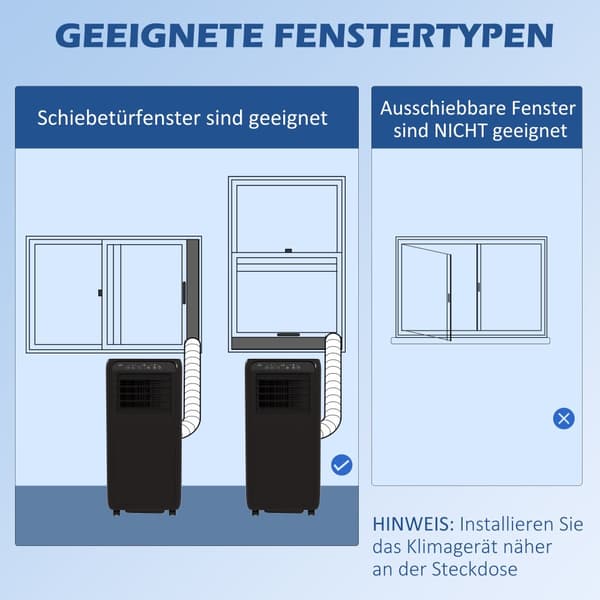 Bærbar Aircondition, 9000BTU, 33x28x68.5 cm, Sort