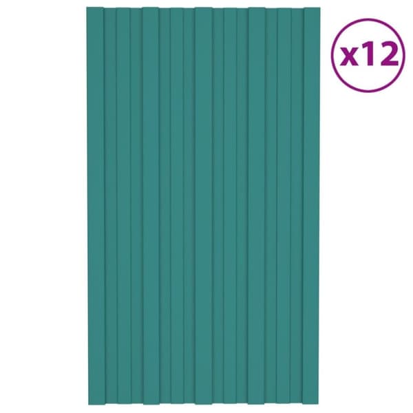 vidaXL tagplader 12 stk. 80x45 cm galvaniseret stål grøn