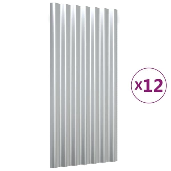 vidaXL Takpaneler 12 stk pulverlakkert stål sølv 80x36 cm