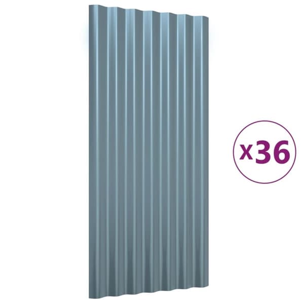 vidaXL Kattopaneeli 36 kpl jauhemaalattu teräs harmaa 80x36 cm
