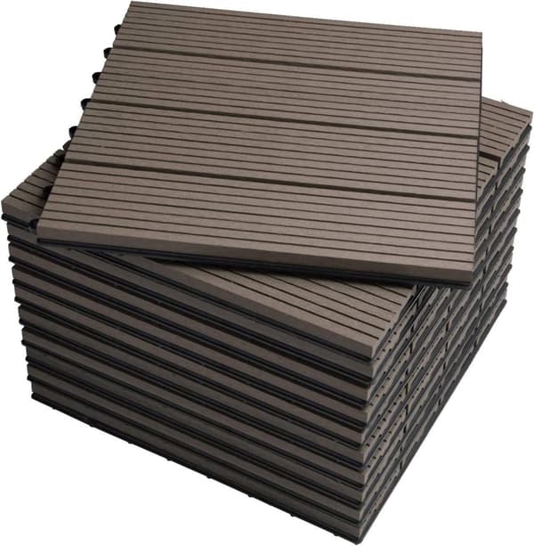 Rootz WPC Klikfliser - Udendørs dækfliser - Sammenlåsende fliser - Holdbar, nem at installere, UV-resistent - 30 cm x 30 cm x 1,8 cm