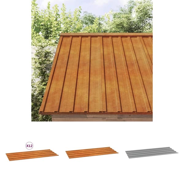 The Living Store Kattopaneelit 12 kpl ruoste 100x44 cm Corten teräs - Kattovalaisimet & Laatat