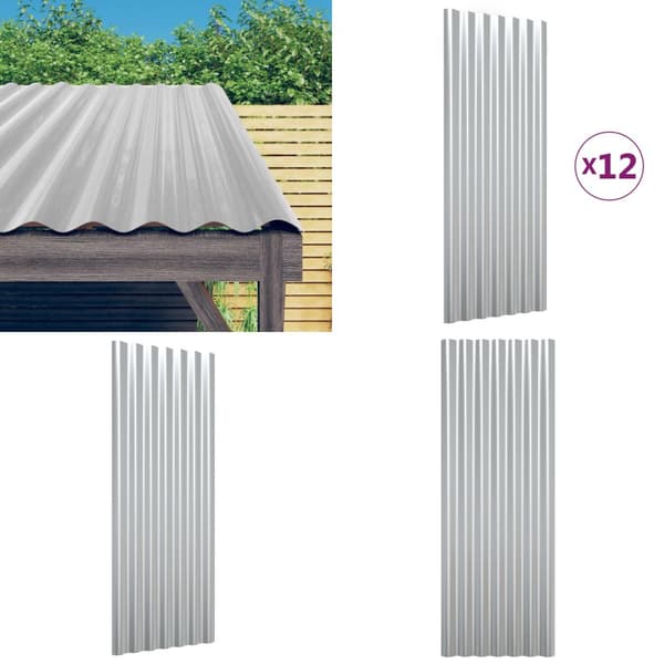 Takplåt 12 st pulverlackerat stål silver 100x36 cm - Takpanel - Takpaneler - Home & Living