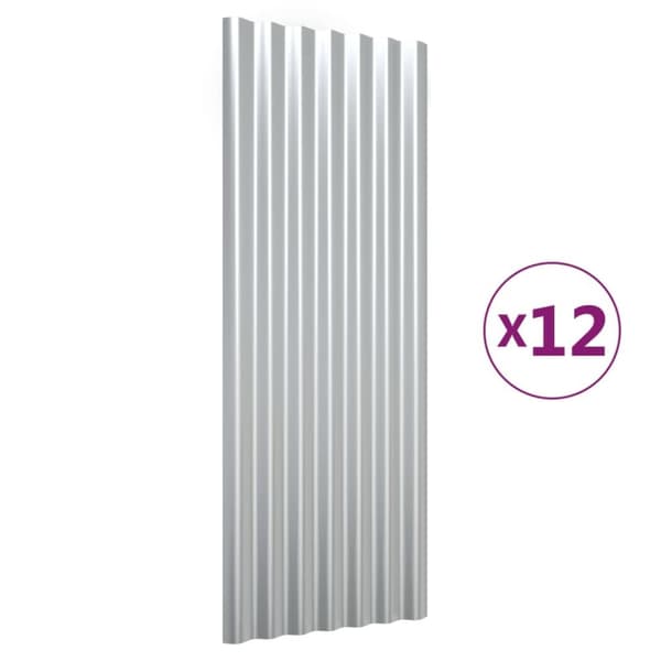 Takplåt 12 st pulverlackerat stål silver 100x36 cm