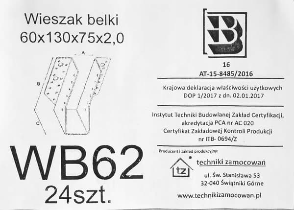Balkhängare WB62 60x130x75x2,0 (1)