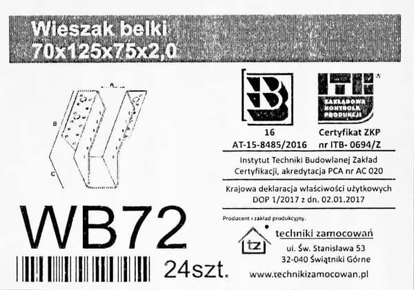 Palkkiripustin WB72 70x125x75x2.0 (1)