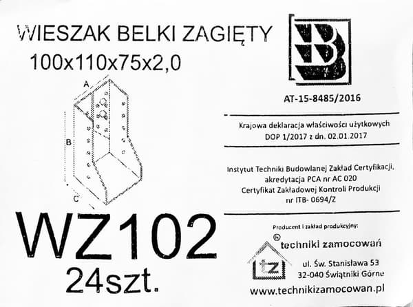 Balkhängare WZ102 100x110x75x2,0 (1)