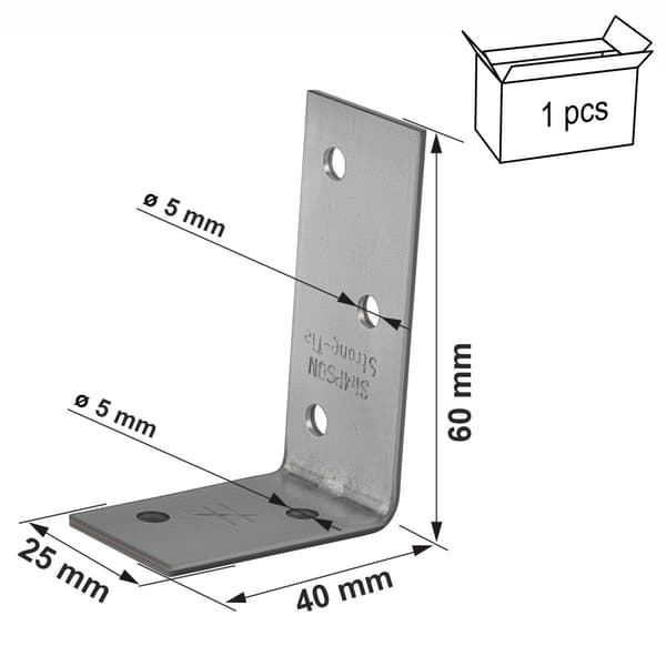 Rei'itetty kulmaliitin ANPS204625 40X60X2.0X25mm