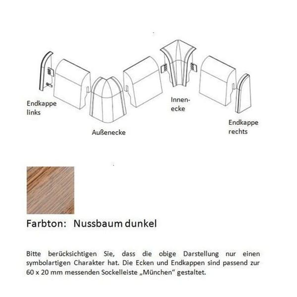 Ändstycken och hörn för MDF plastlist 60 x 20 mm Valnöt av PROVISTON