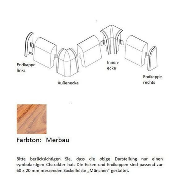 Ändbitar och hörn för MDF-plintar plast 60 x 20 mm Merbau av PROVISTON