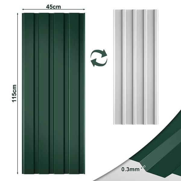 12x profilerade plåtplattor, plåtplatta för tak i metall med räfflor, 115 x 45 cm = 6 m², grön