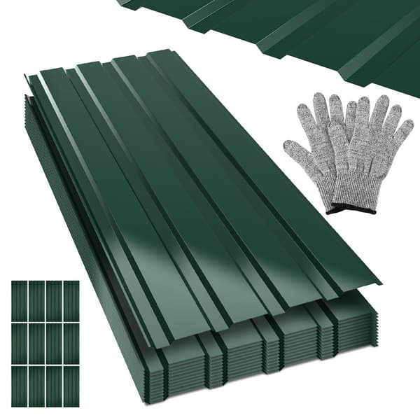 12x profilerade plåtplattor, plåtplatta för tak i metall med räfflor, 115 x 45 cm = 6 m²,  grön