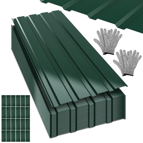 36x profilerade plåtplattor, plåtplatta för tak i metall med räfflor, 115 x 45 cm = 18 m², grön