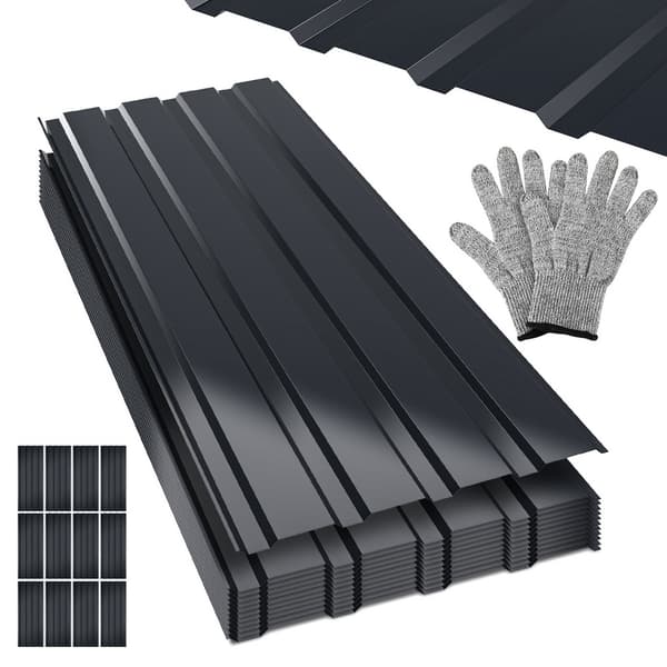 12x profilerade plåtplattor, plåtplatta för tak i metall med räfflor, 115 x 45 cm = 6 m², grå