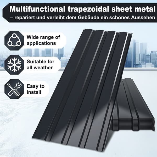 24x profilerade plåtplattor, plåtplatta för tak i metall med räfflor, 115 x 45 cm = 12 m², grå