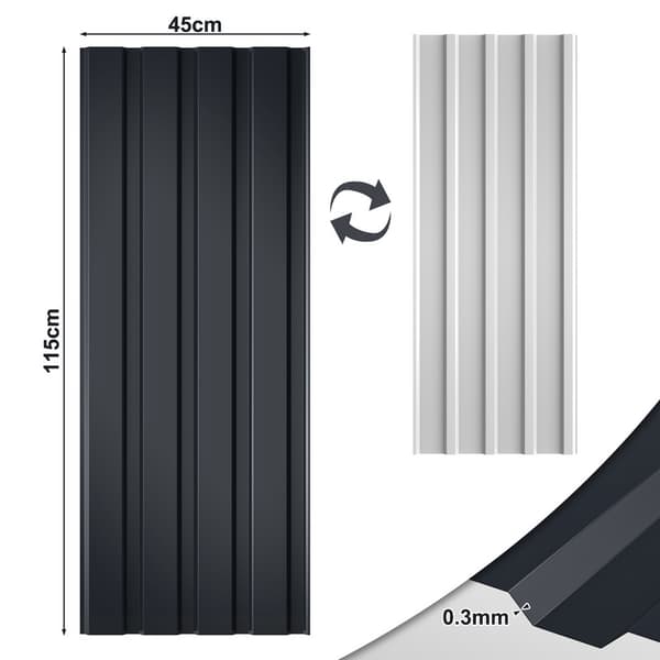 24x profilerade plåtplattor, plåtplatta för tak i metall med räfflor, 115 x 45 cm = 12 m², grå