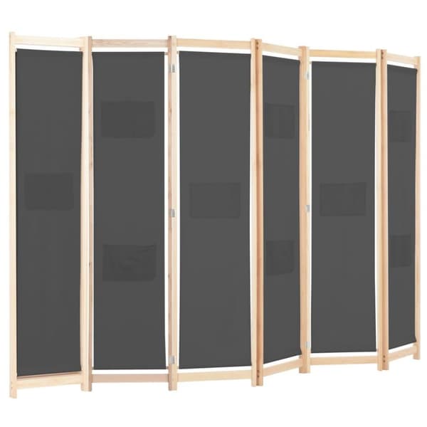 vidaXL Romdeler 6 paneler grå 240x170x4 cm stoff