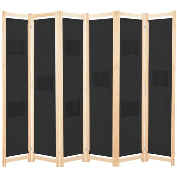 vidaXL Romdeler 6 paneler svart 240x170x4 cm stoff
