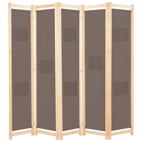 vidaXL Romdeler 5 paneler brun 200x170x4 cm stoff