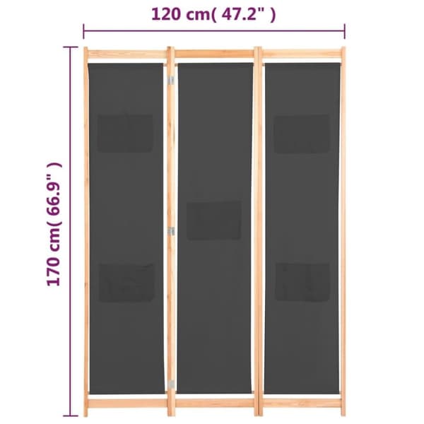 vidaXL Romdeler 3 paneler grå 120x170x4 cm stoff