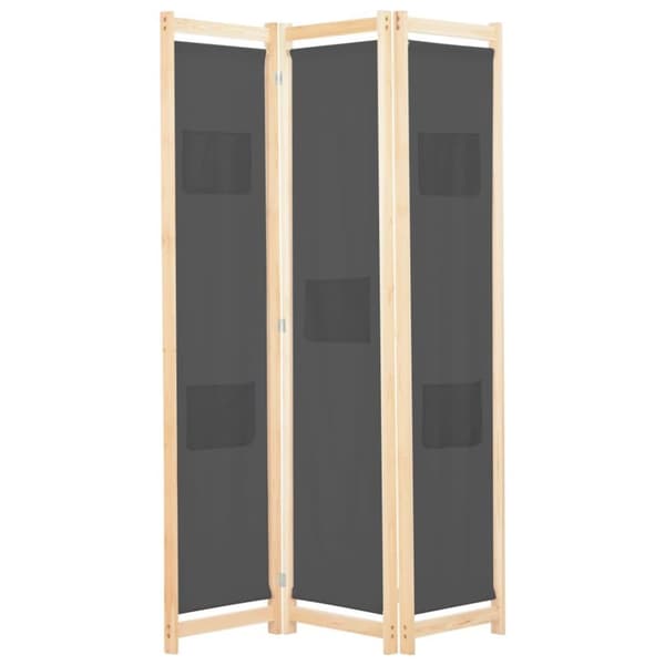 vidaXL Romdeler 3 paneler grå 120x170x4 cm stoff