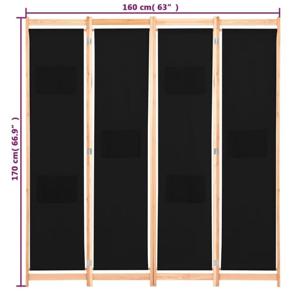 vidaXL Romdeler 4 paneler svart 160x170x4 cm stoff