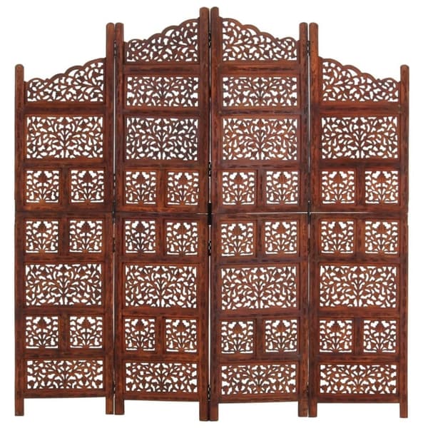 vidaXL Rumsavdelare 4 paneler handsnidad brun 160x165 cm mangoträ