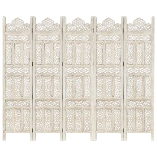 vidaXL Rumsavdelare 5 paneler handsnidad vit 200x165 cm mangoträ