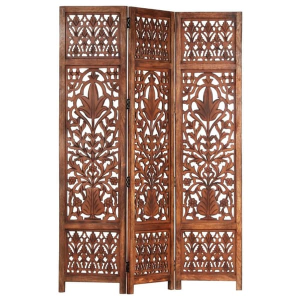 vidaXL 3-panels rumdeler håndskåret 120 x 165 cm massivt mangotræ brun